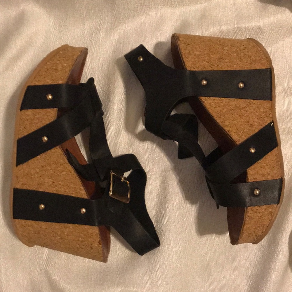 Black wedge sandals